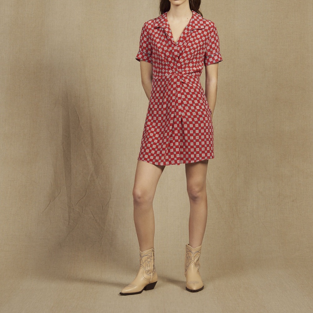 Sandro Red and Cream Checkered Mini Dress - Picture 2 of 4
